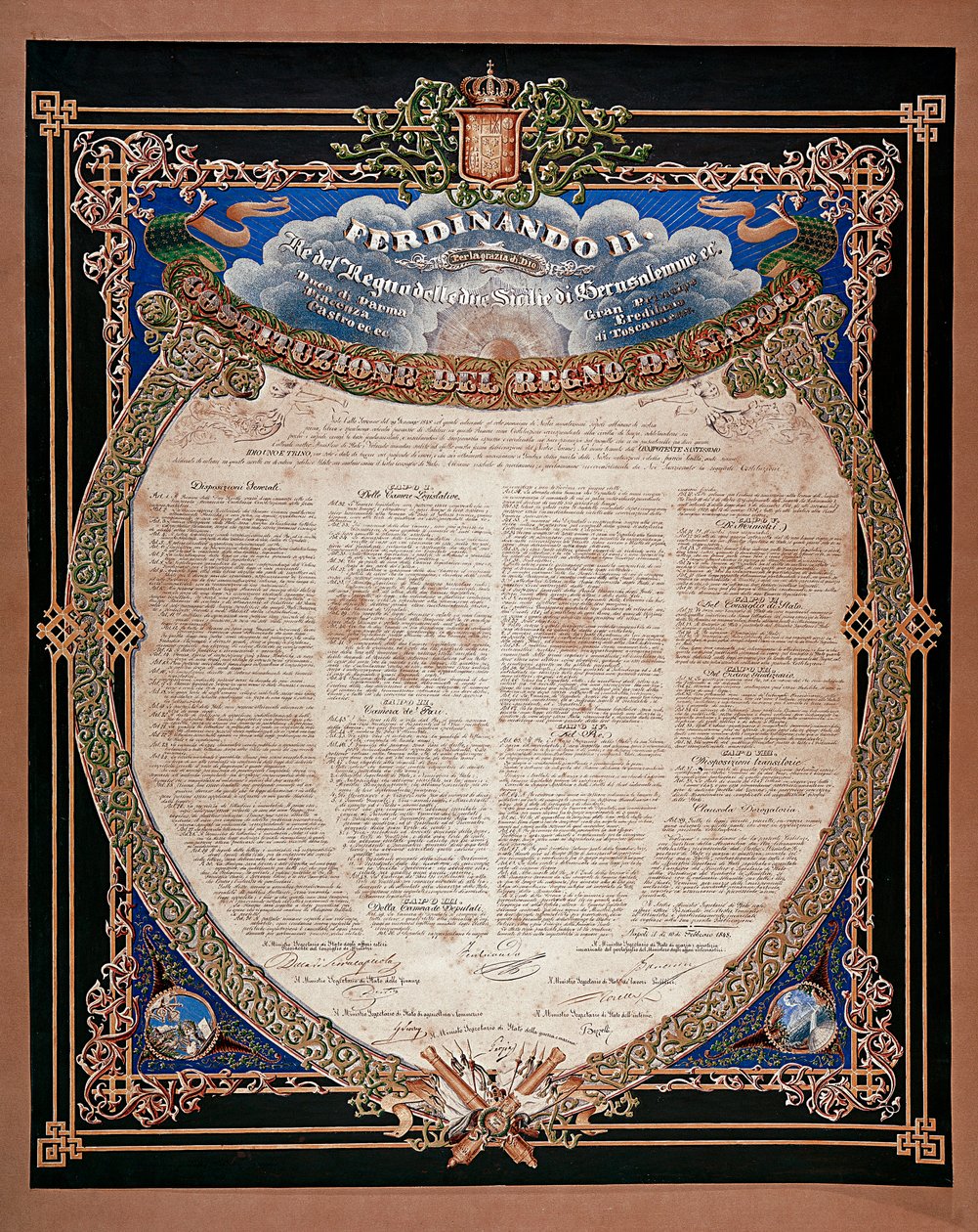 Risorgimento: Verfassung verkündet von König Ferdinand II. der Beiden Sizilien (1810-1859) im Jahr 1847 von Italian School