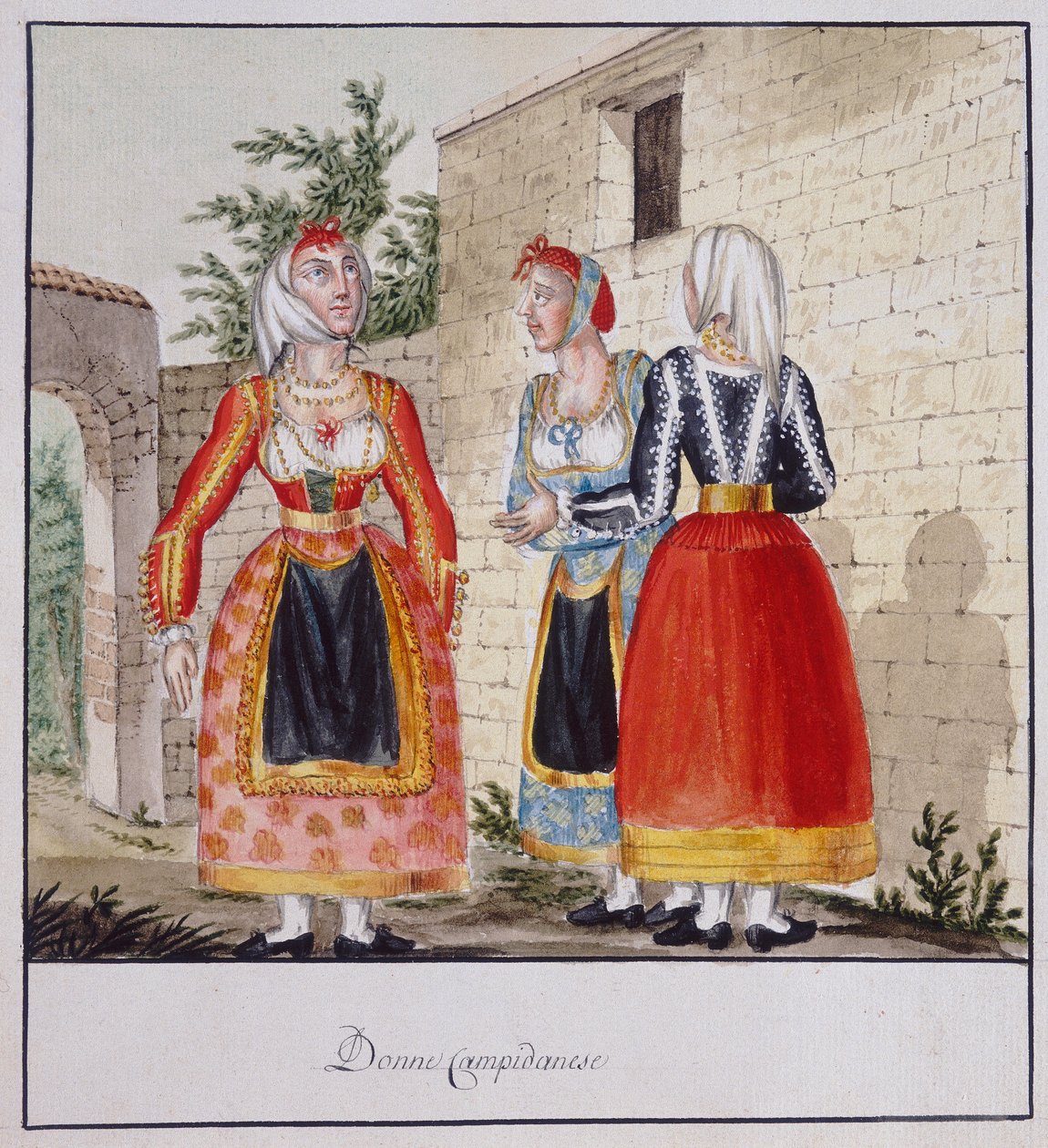 Sardische Frauen in Trachten aus Campidano, gedruckt ms.258, Luzzetti-Sammlung von Italian School