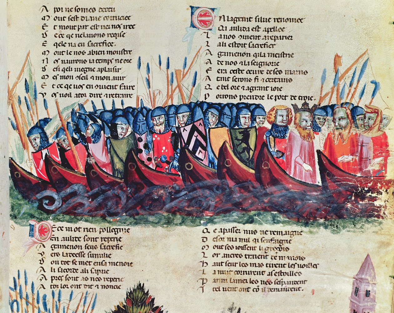 Soldaten in ihren Schiffen, aus dem Codex Benito de Santa Mora von Italian School