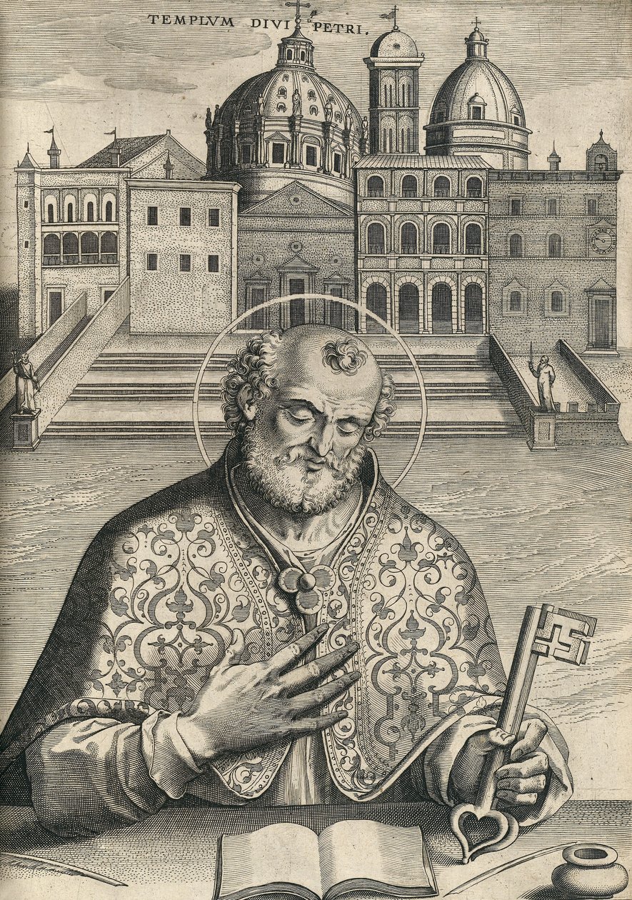 St. Peter vor der Basilika St. Peter aus Septem Urbis Ecclesiae Primariae, veröffentlicht 1599 von Italian School