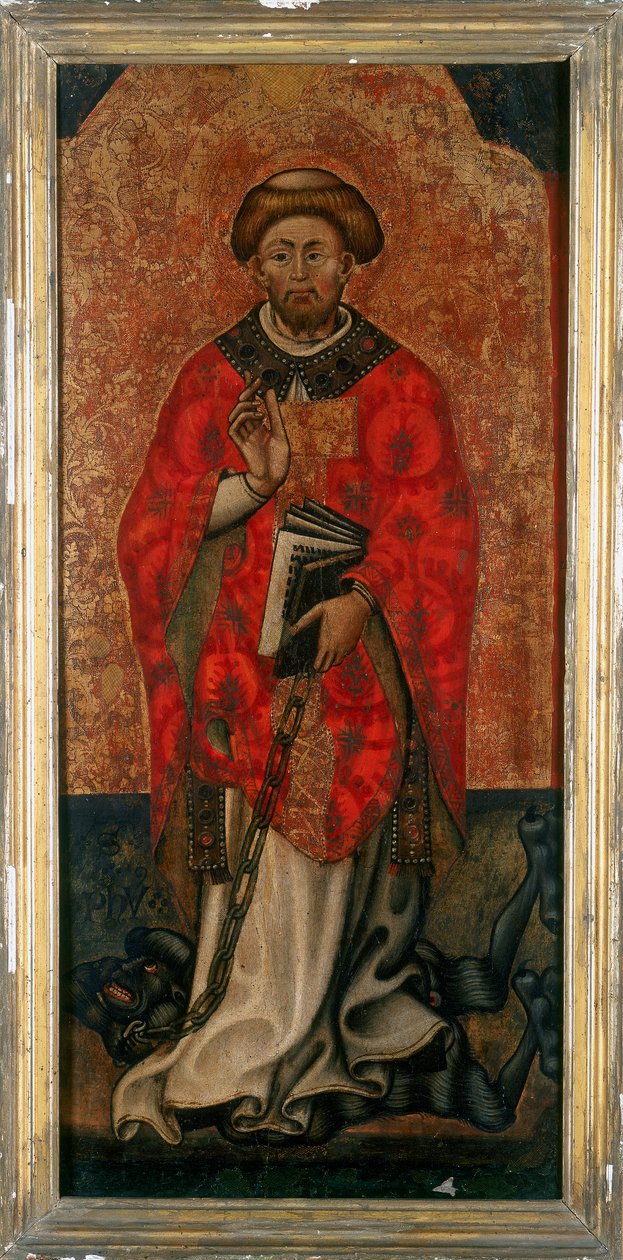 St. Philipp tritt auf einen Dämon, Gemälde auf Holz aus dem 15. Jahrhundert von Italian School
