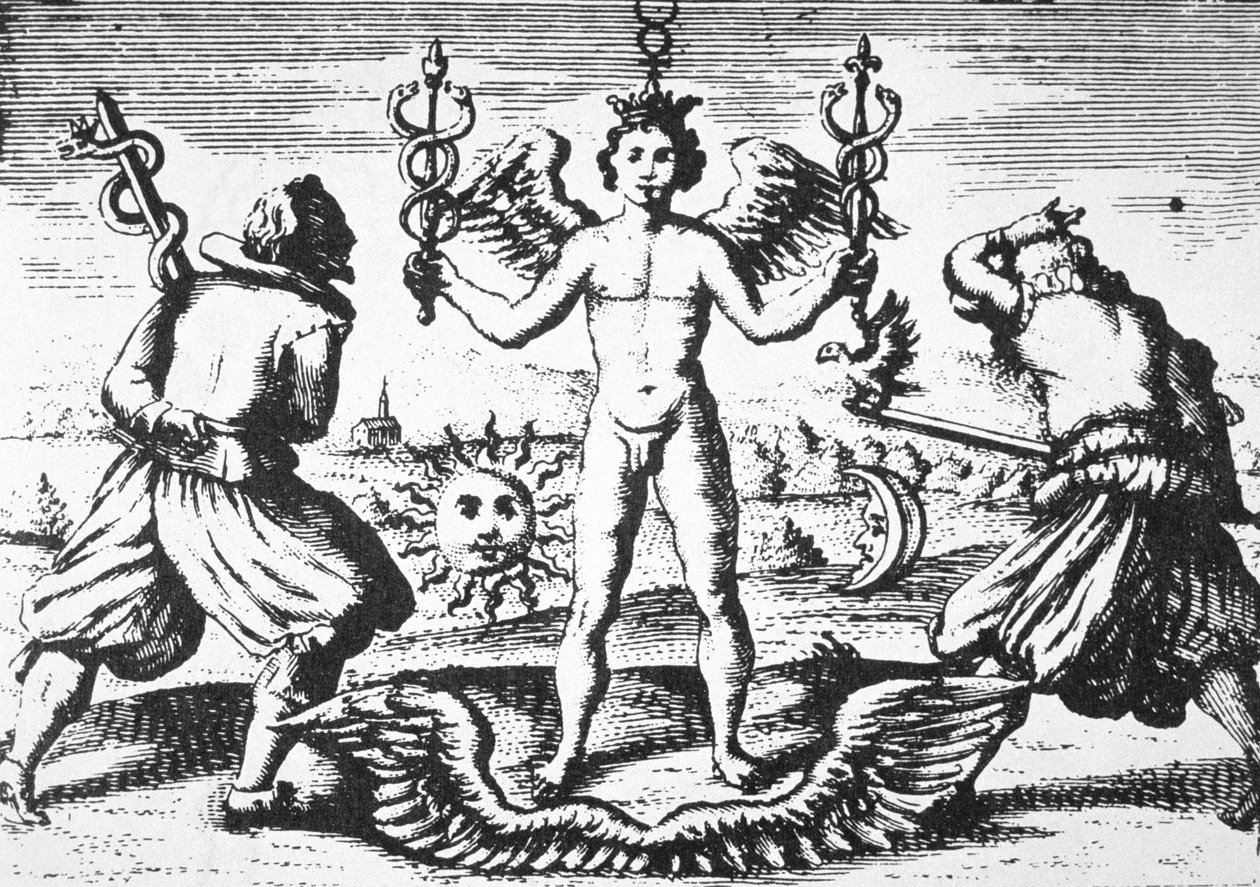 Der Merkur der Philosophen, aus Della Tramutatione Metallica von Giovanni Battista Nazari (1589) illustriert in einer Geschichte der Magie, veröffentlicht Ende des 19. Jahrhunderts von Italian School
