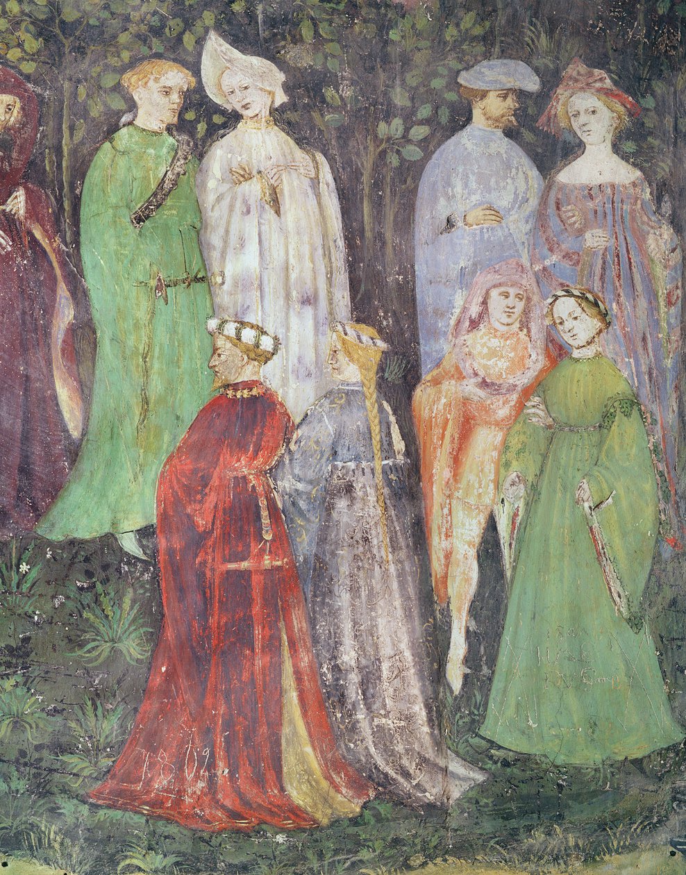 Der Monat Juni, Detail von Adligen und Frauen beim Spaziergang, ca. 1400 von Italian School