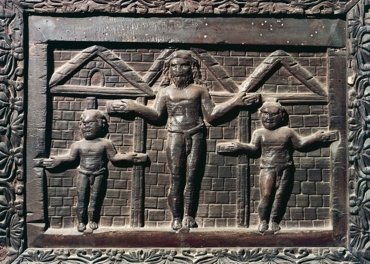 Die Kreuzigung Christi, Fliese vom Haupteingang aus Zypressenholz, Basilika Santa Sabina, Rom, Latium, Italien, 5. Jahrhundert von Italian School