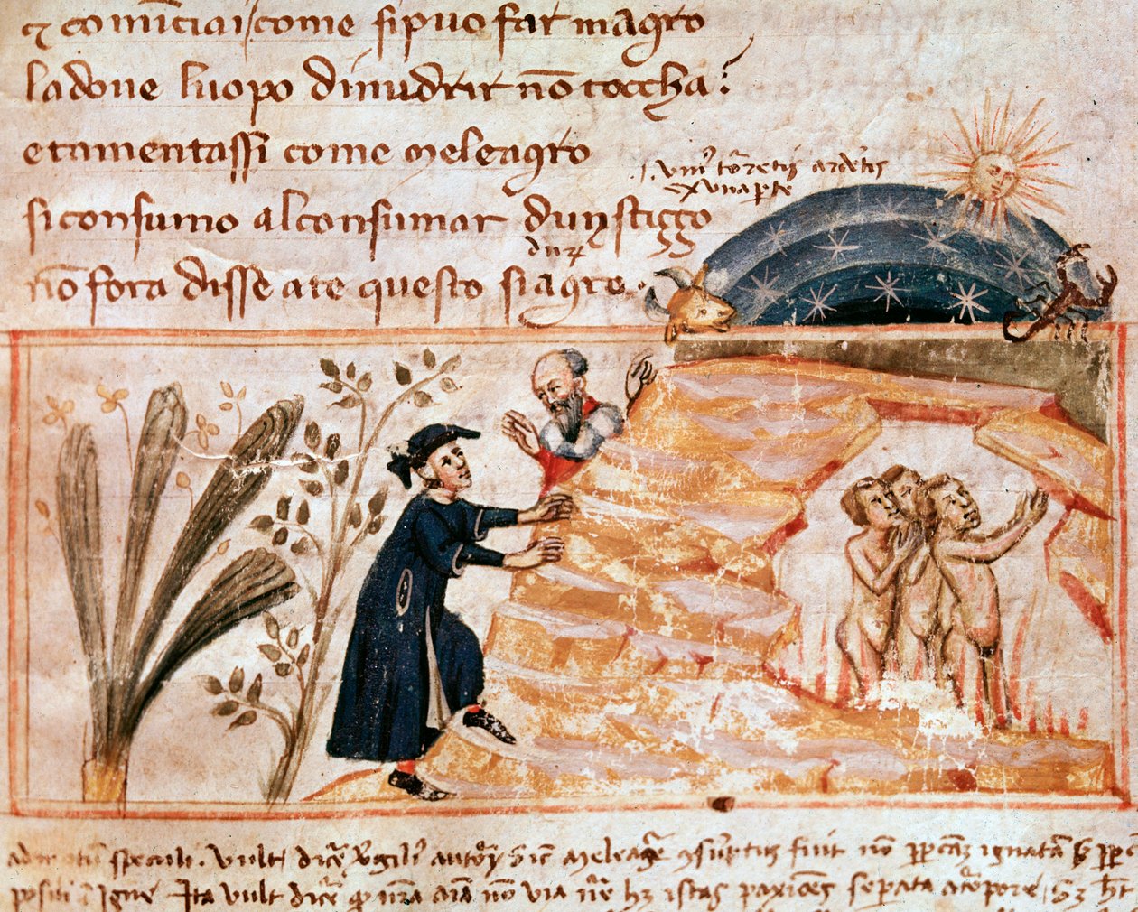 Die Seelen der Lüsternen (Gesang 25 aus dem Fegefeuer, in der Göttlichen Komödie) von Italian School