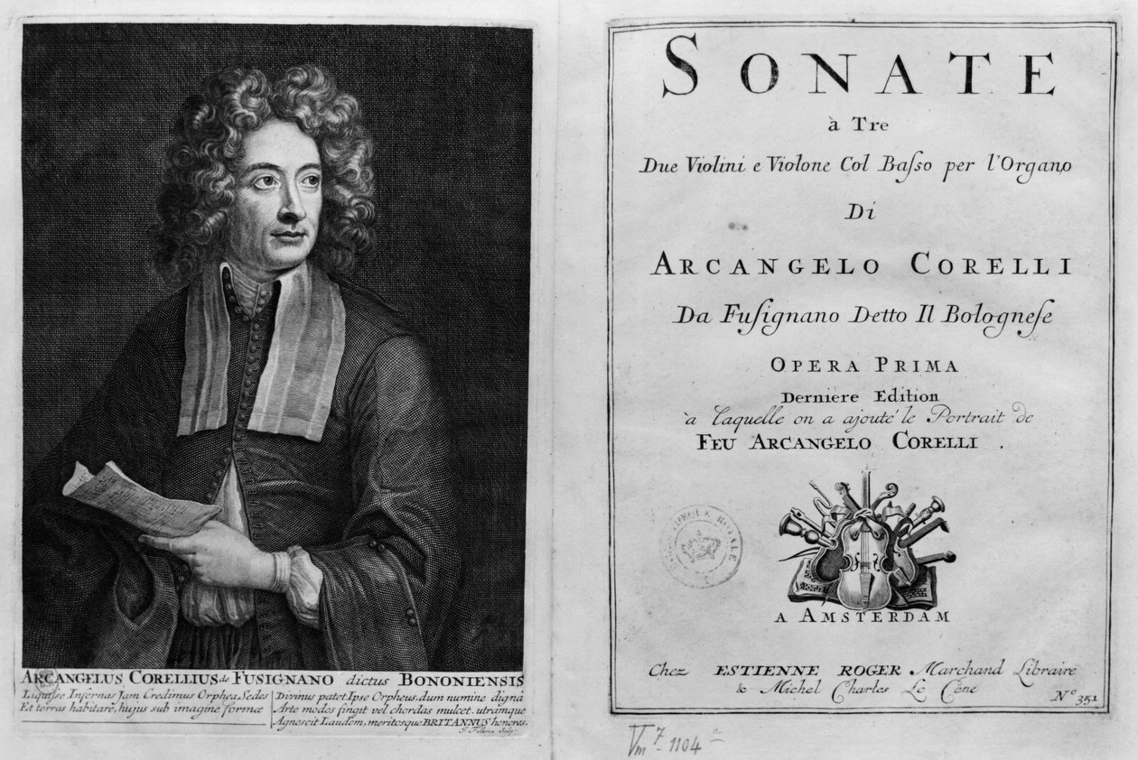 Titelseite von Sonate a Tre mit einem Porträt von Arcangelo Corelli (1653-1713) von Italian School