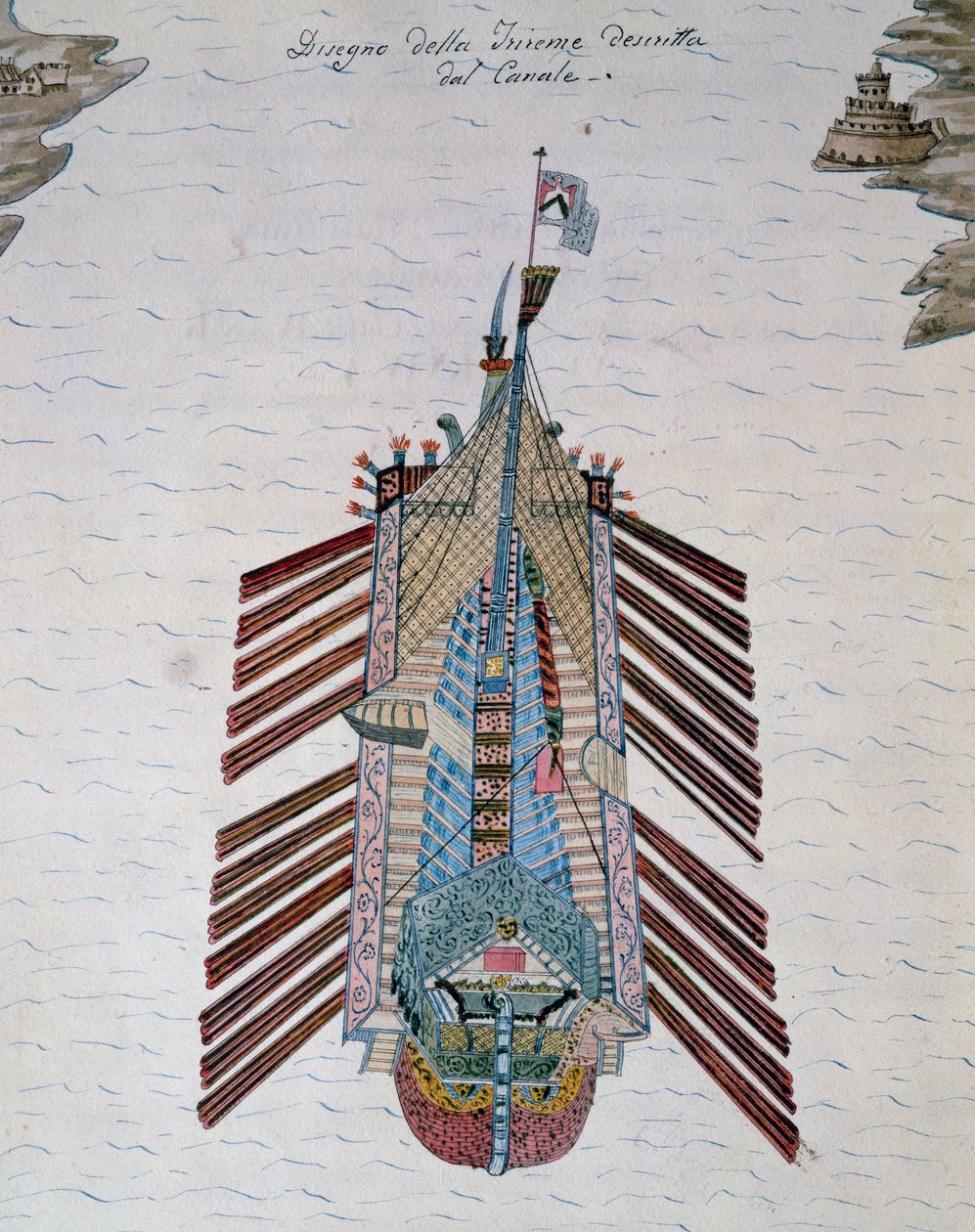Trireme (Schiff mit drei Ruderbänken), aus dem Traktat über die Seemiliz, von Cristoforo Canal (1510-1562), Italien von Italian School