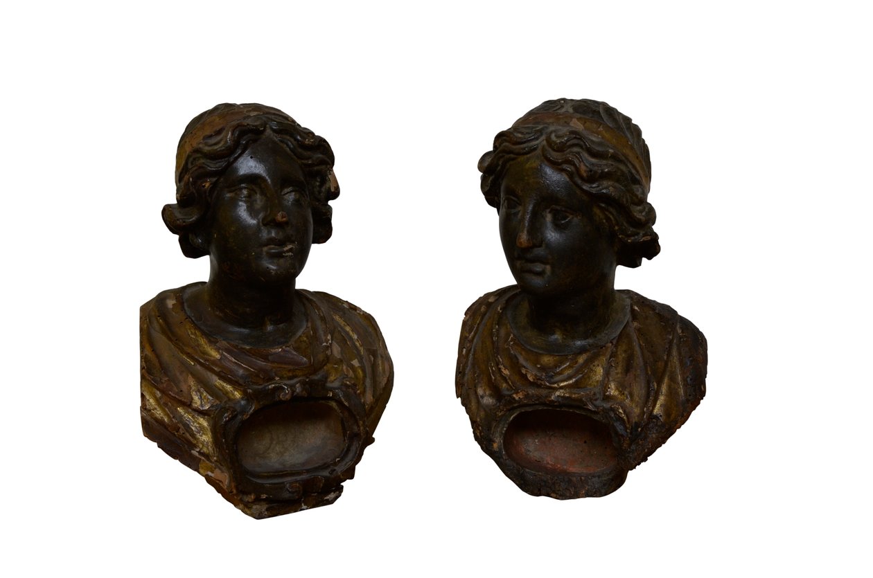 Zwei polychromierte und vergoldete Reliquienbüsten von Italian School
