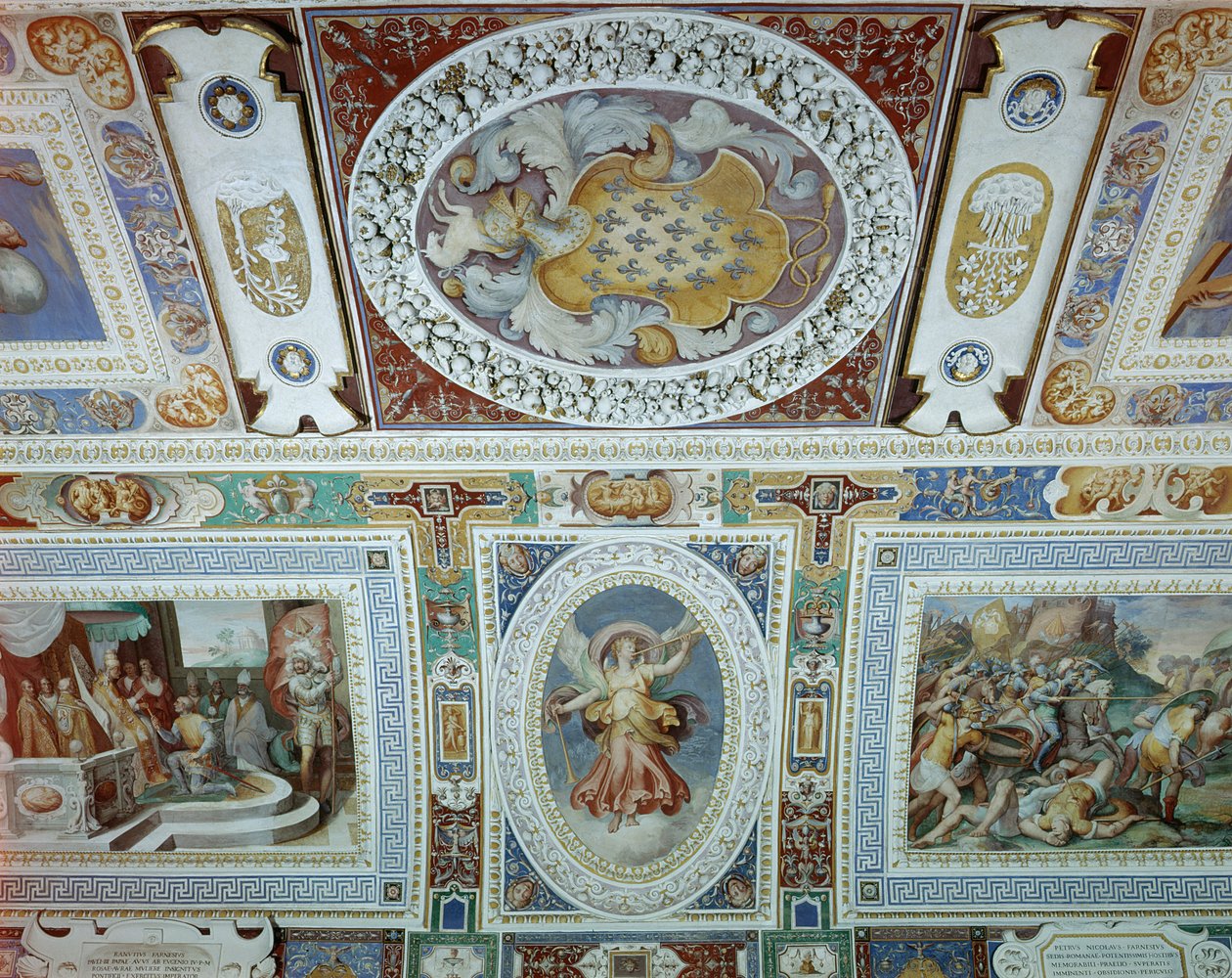 Ansicht der Sala dei Fasti Farnese (Halle der Herrlichkeiten der Farnese) entworfen von Onofrio Panvinio und freskiert von Taddeo (1529-66) und Federico Zuccaro (1540-1609) 1557-83 (Detail) von Italian School