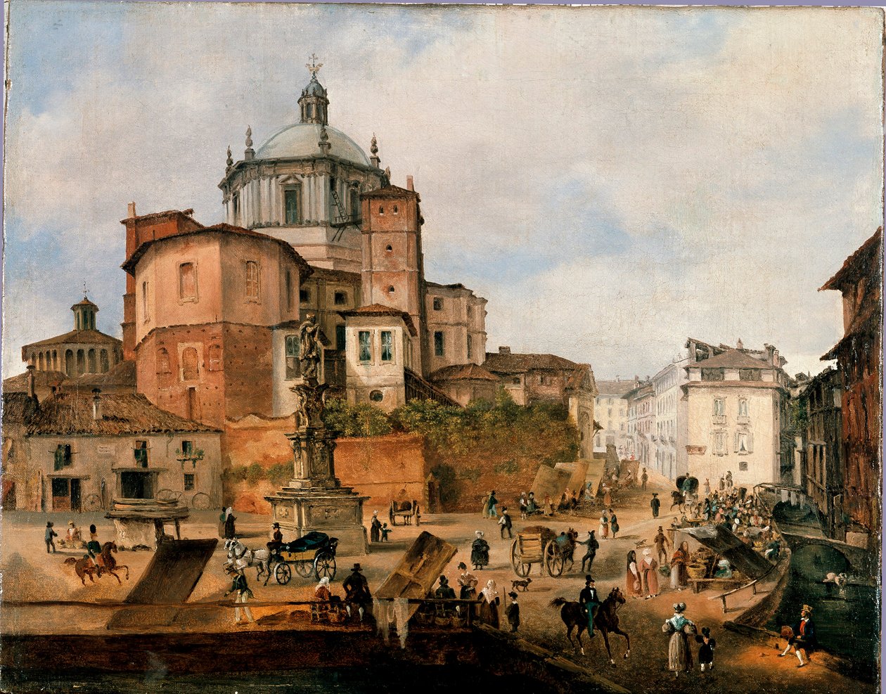 Ansicht des Platzes Vetra und der Apsis der Basilika San Lorenzo Anonymes Gemälde. Ende des 19. Jahrhunderts. Mailand, Mailänder Museum von Italian School