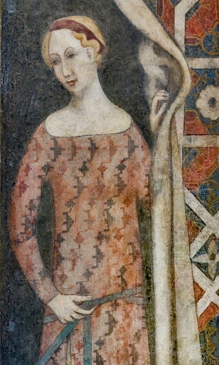 Frau, die einen Vorhang mit geometrischem Muster zeichnet, Anfang des 15. Jahrhunderts von Italian School