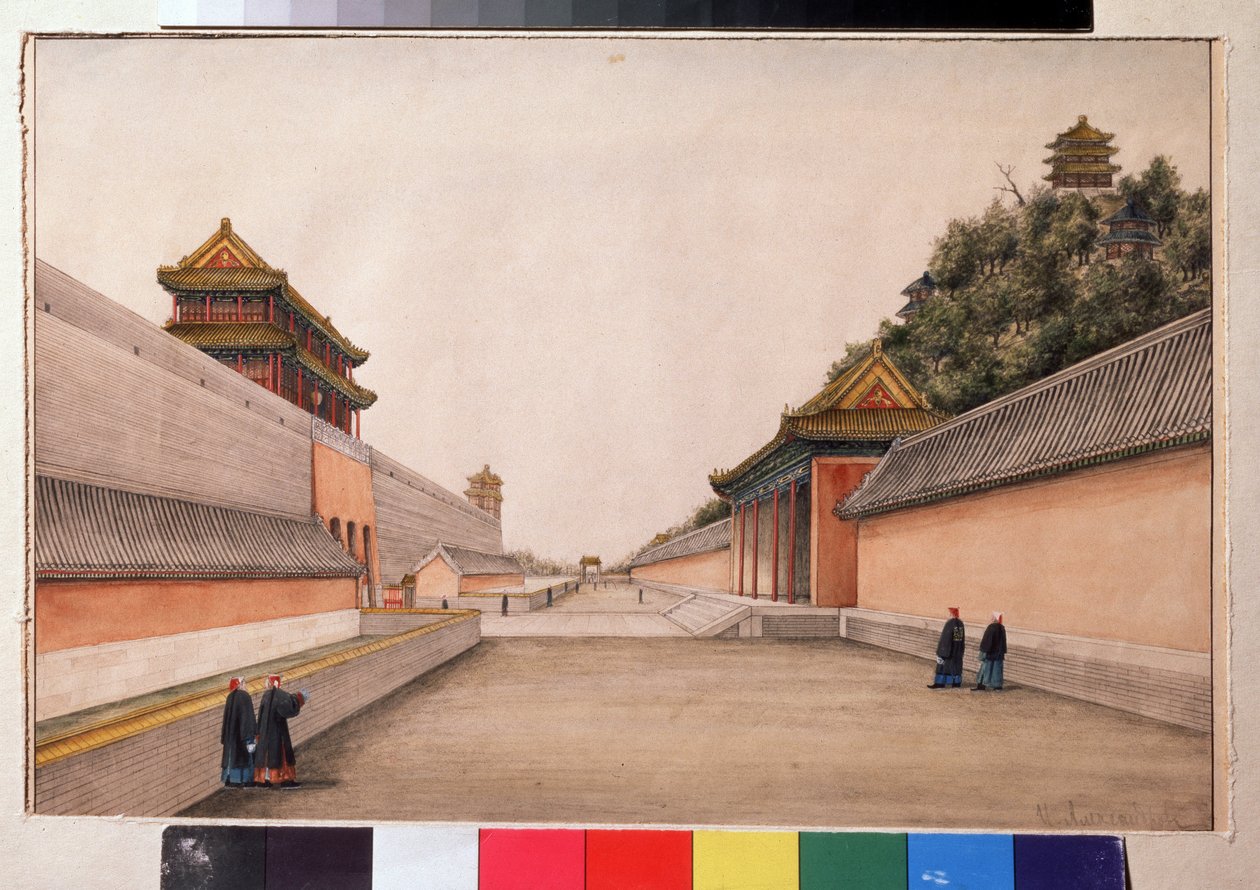Der Winterpalast in Peking, aus der Serie chinesische Skizzen. Gemälde von Iwan Petrowitsch Alexandrow (1780-1818). Aquarell auf Papier, 21,5 x 28,3 cm von Ivan Alexandrov
