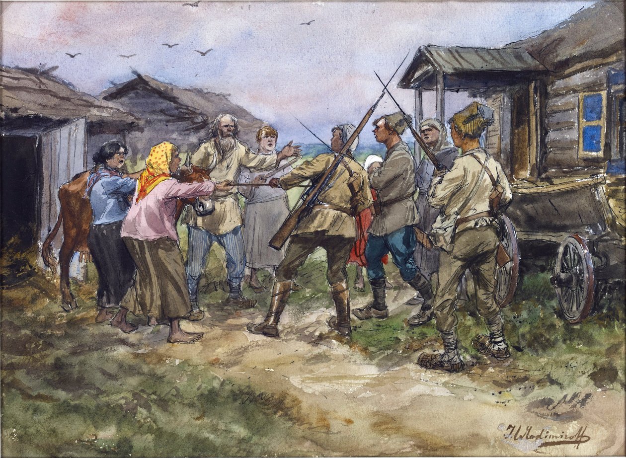 Beschlagnahme von Vieh für die Rote Armee in einem Dorf in der Nähe von Luga von Ivan Alexeyevich Vladimirov