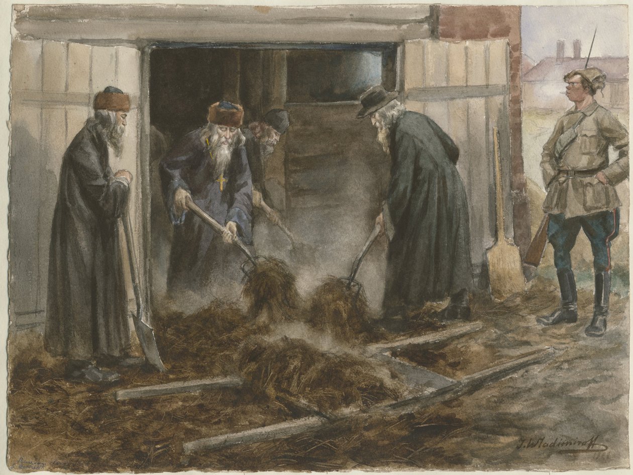 Russische Geistliche beim Heuschaufeln: September 1918 aus der Aquarellserie Russische Revolution von Ivan Alexeyevich Vladimirov