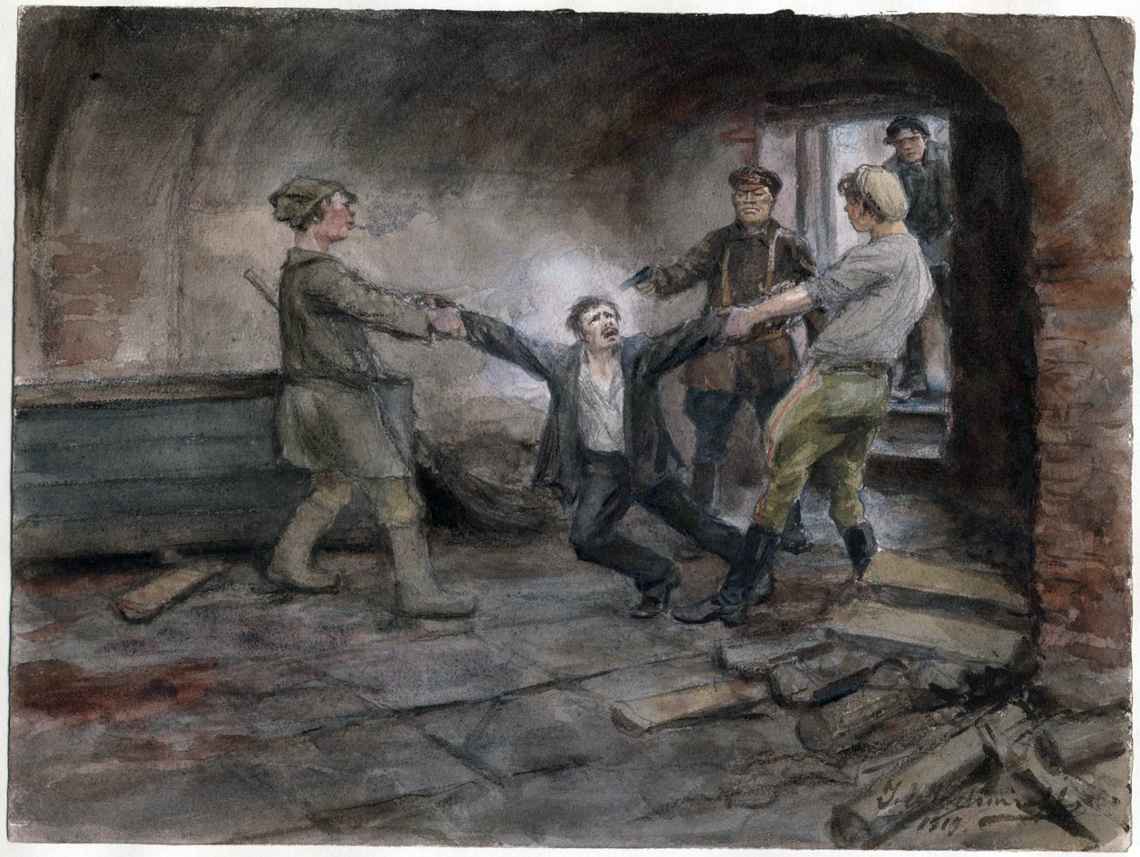 Ein Gefangener wird zur Hinrichtung geführt (aus der Aquarellserie Russische Revolution) von Ivan Alexeyevich Vladimirov