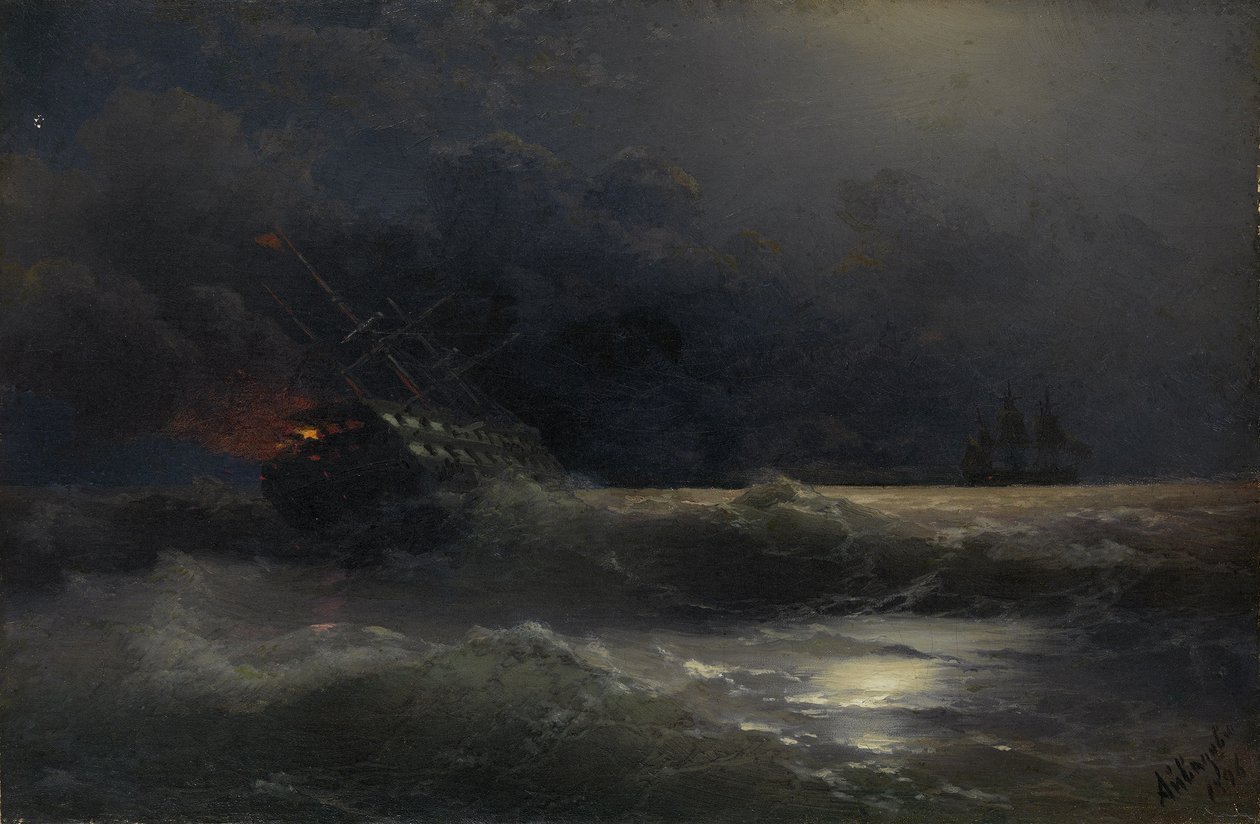 Brennendes Schiff, eine Episode des Russisch-Türkischen Krieges, 1896 von Ivan Konstantinovich Aivazovsky