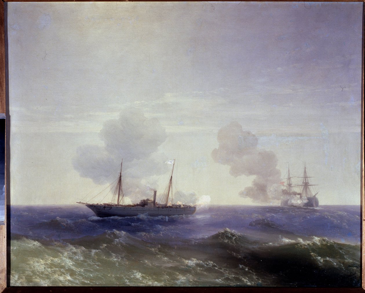 Russisch-Türkischer Krieg von 1877-1878: Die Seeschlacht zwischen dem russischen Kreuzer Vesta und dem türkischen Panzerschiff Fethi Bulend im Schwarzen Meer, 11. Juli 1877 von Ivan Konstantinovich Aivazovsky