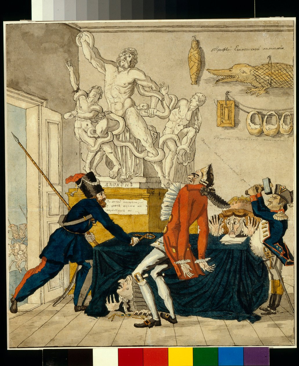 Napoleon Bonaparte (1769-1821) verkauft gestohlene Güter, darunter die Laokoon-Gruppe von Ivan Nikolayevich Terebenev