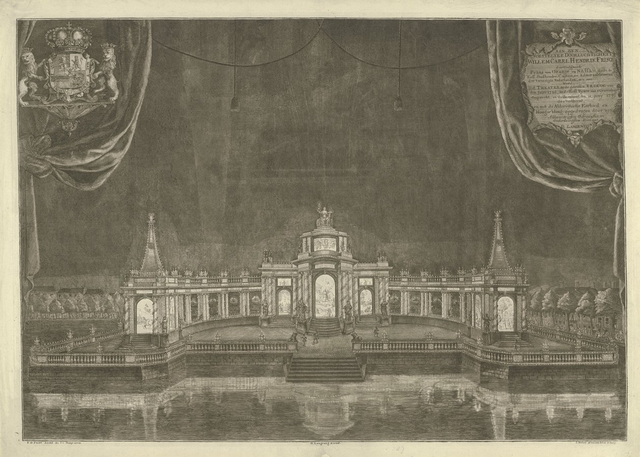 Illumination des Theaters in Den Haag für den Frieden von Aachen, 1749 von Iven Besoet