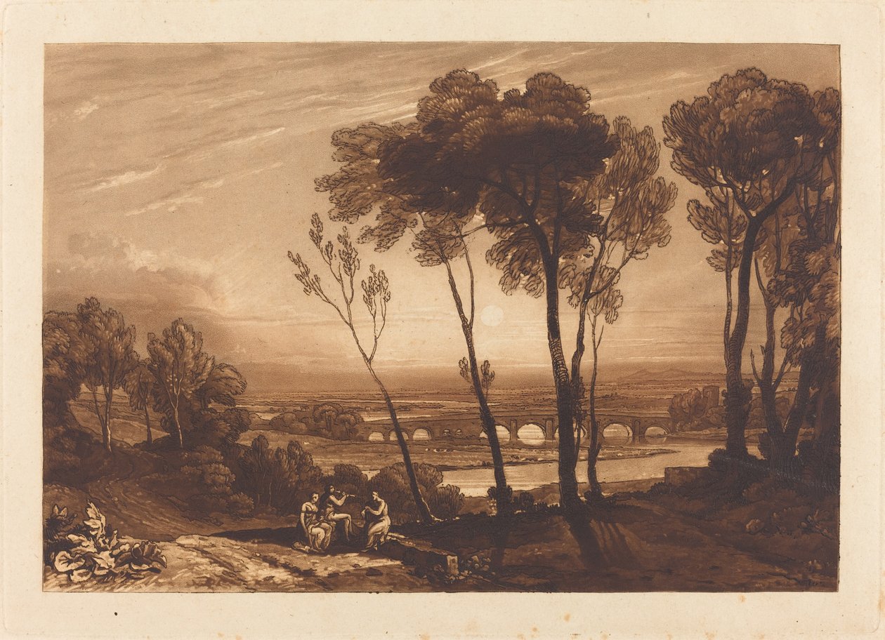 Die Brücke in der mittleren Entfernung, veröffentlicht 1808 von Joseph Mallord William Turner