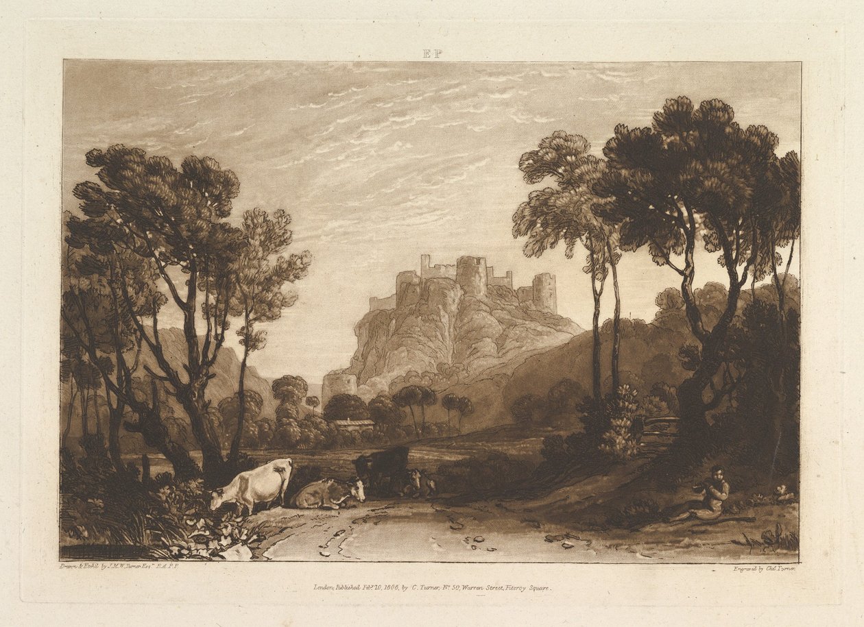 Das Schloss über den Wiesen Liber Studiorum, Teil II, Platte 8, 1808 von Joseph Mallord William Turner