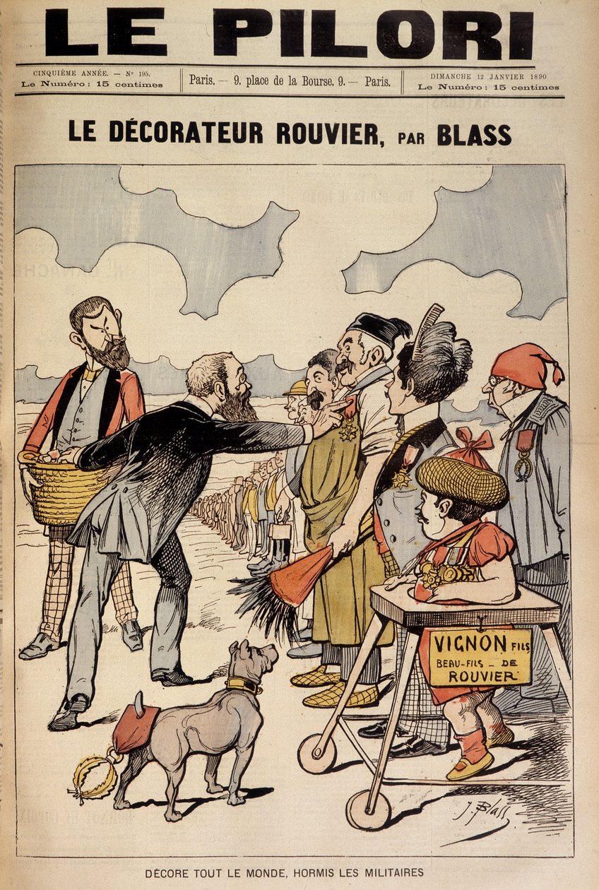 (Karikatur zu den Finanzskandalen des späten 19. Jahrhunderts) „Der Dekorateur Rouvier, von Blass