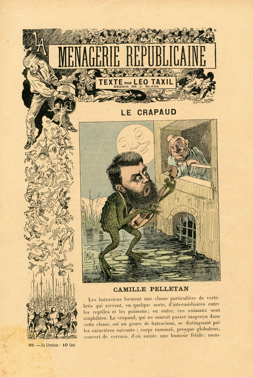 Menagerie Republicaine Humoristische Galerie der Hauptfiguren der Dritten Republik, Nummer 29, Satirisch in Farben von J. (1847 1892) Blass