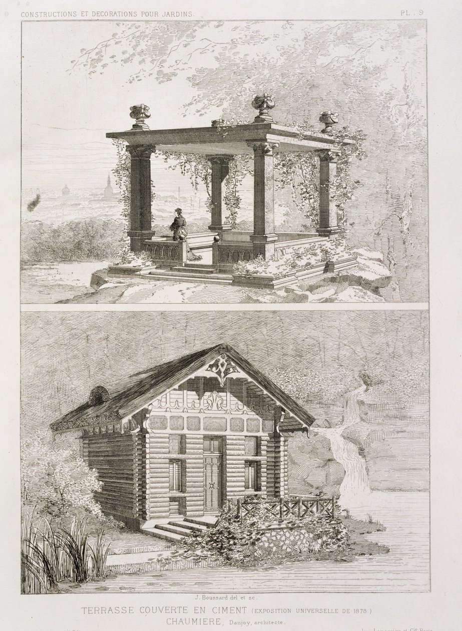 Terrasse mit Zement bedeckt und Laube, entworfen von Danjoy, ca. 1880 von J. Boussard