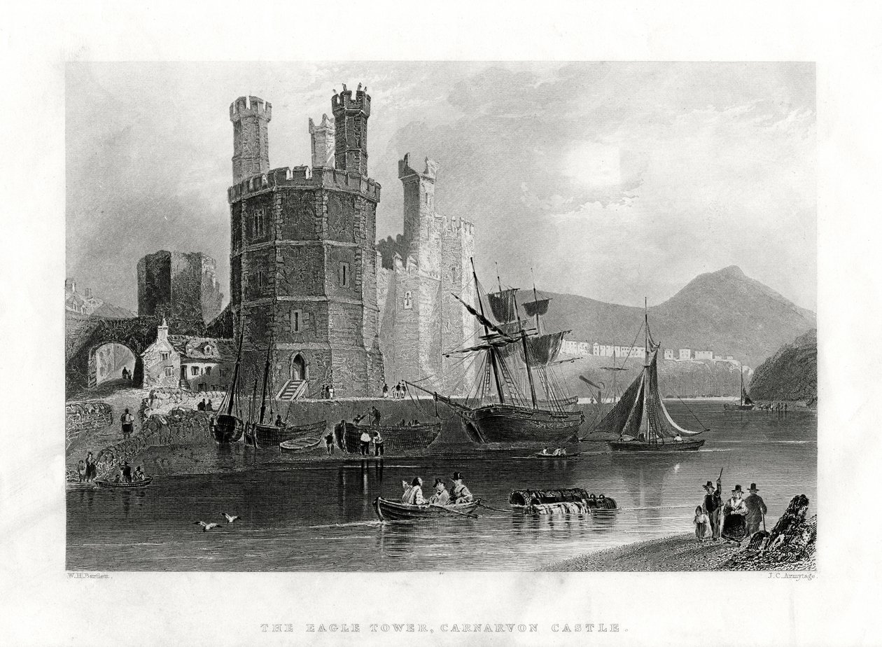Der Adler-Turm, Carnarvon Castle, Caernarfon, Nordwales, 1860 von J. C. Armytage