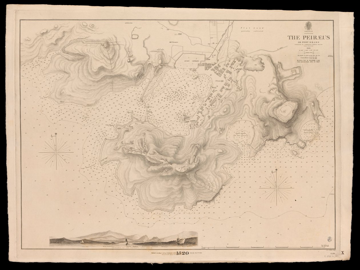 Griechenland, der Peiraeus oder Hafen Drako, vermessen von Kommandant Thomas Graves, H.M.S. Beacon 1840 von J. & C. Walker