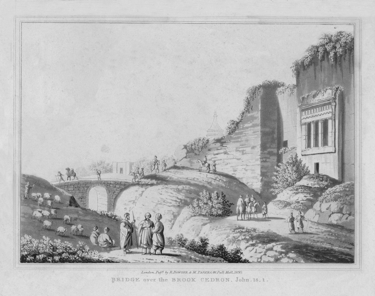 Brücke über den Bach Cedron. Johannes, 18.1, 1830 von J. Clarke