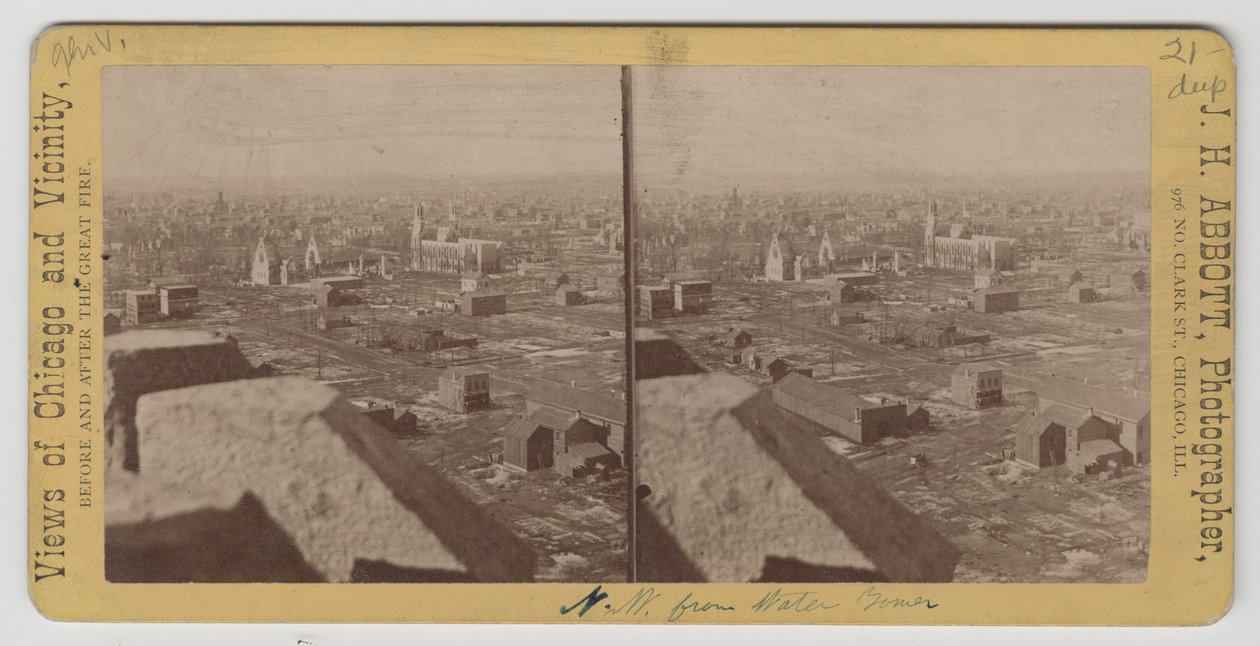 Stereographische Ansicht nach Nordwesten vom Wasserturm nach dem Chicagoer Feuer von J. H. Abbott