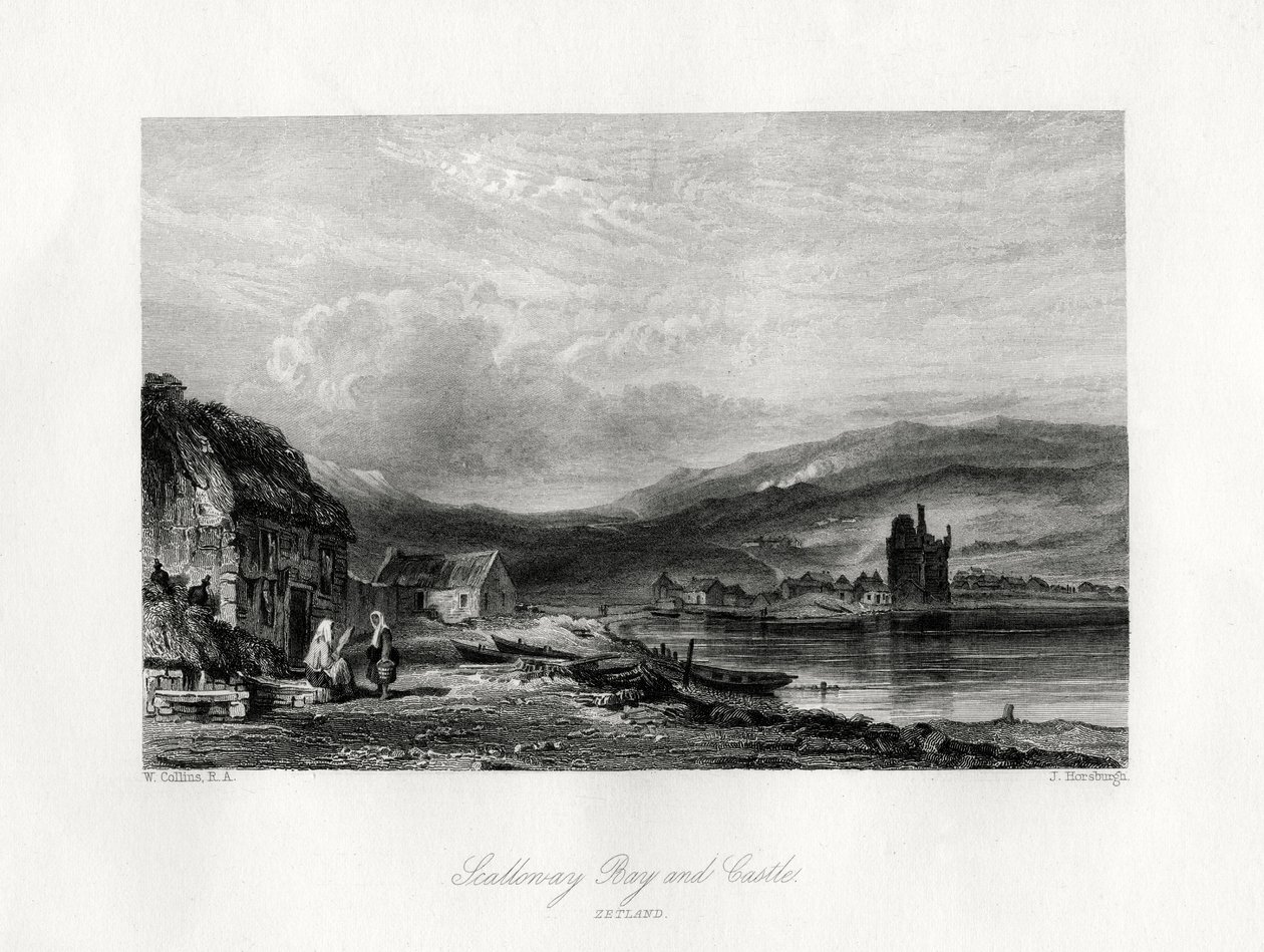 Scalloway Bay und Schloss, Zetland, 19. Jahrhundert von J. Horsburgh