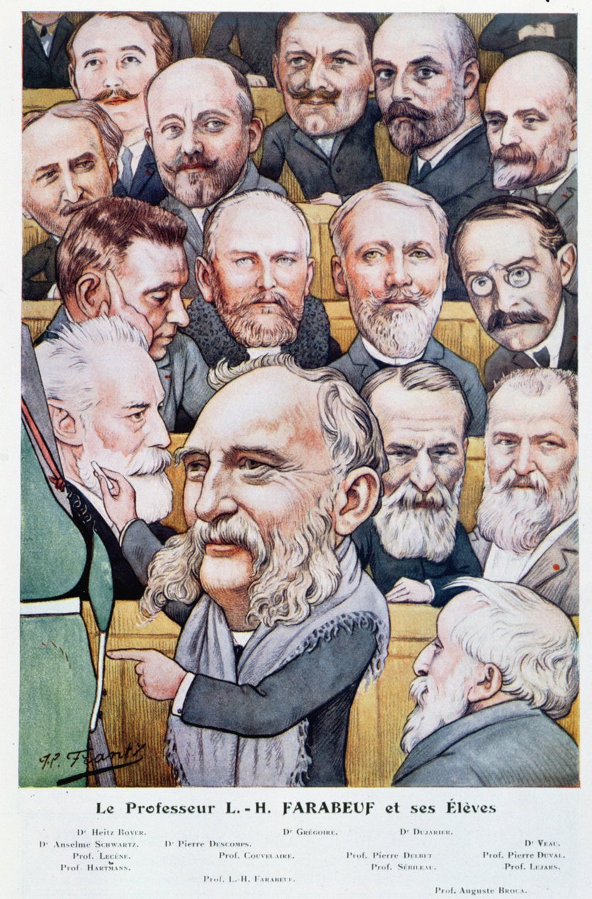 Professor Luis Hubert Farabeuf (1841-1910) und seine Studenten, aus Chanteclair, ca. 1910 von J P. Frantz