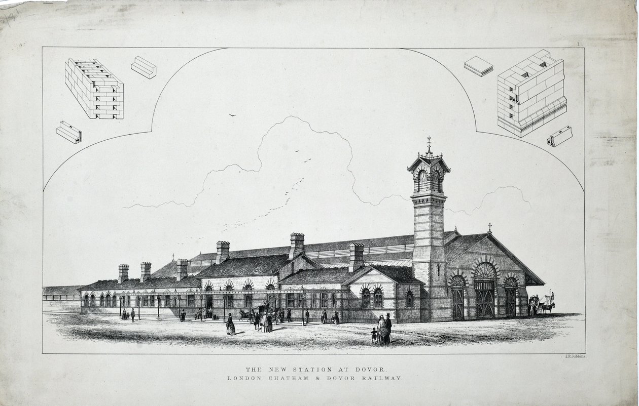 Neue Station in Dovor. London, Chatham und Dovor Railway. 1860 von J. R. Jobbins