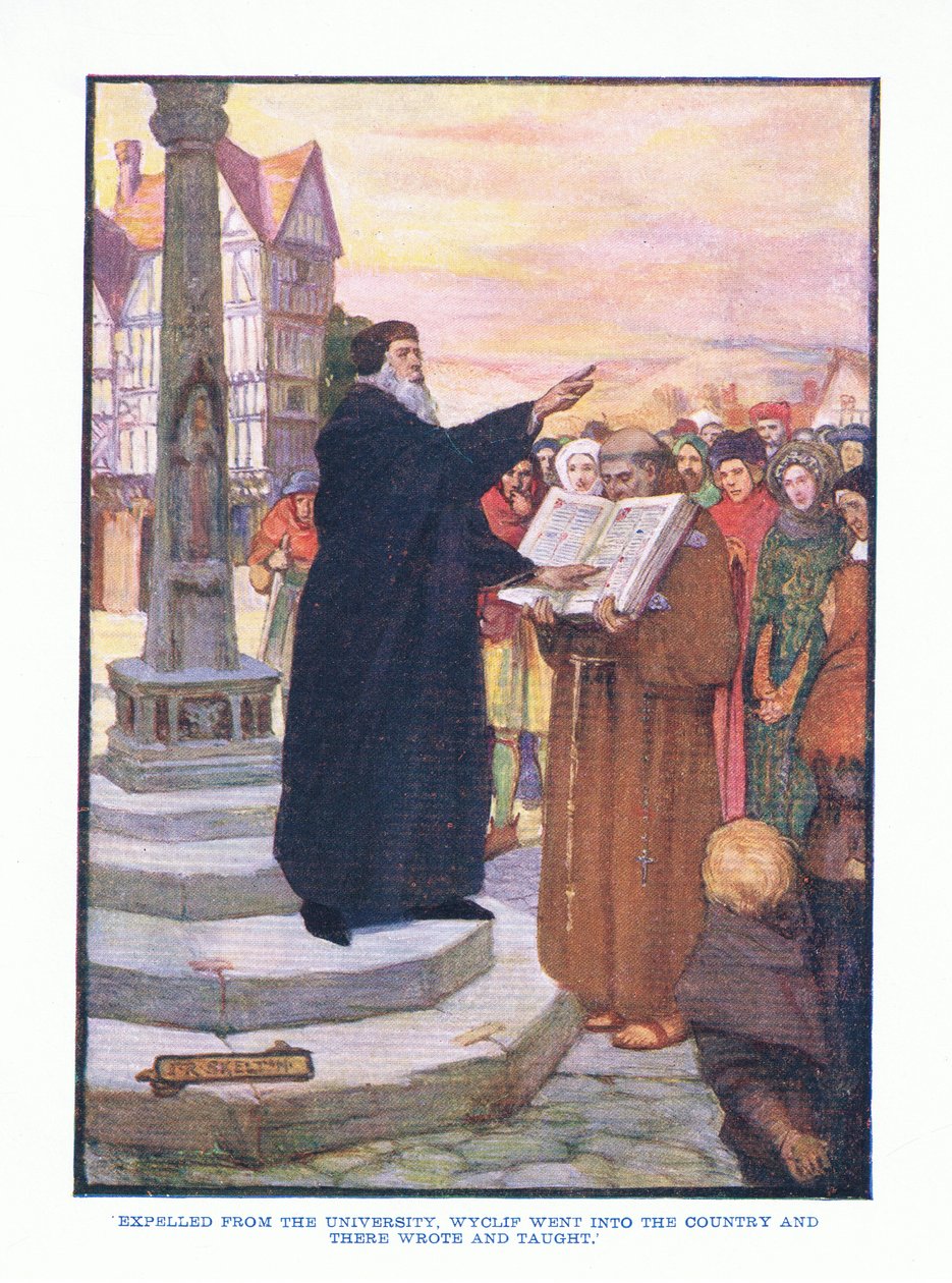Aus der Universität vertrieben, ging Wyclif aufs Land und schrieb und lehrte dort, aus Englische Literatur, veröffentlicht von T C & EC Jack, ca. 1920 von J. R. Skelton
