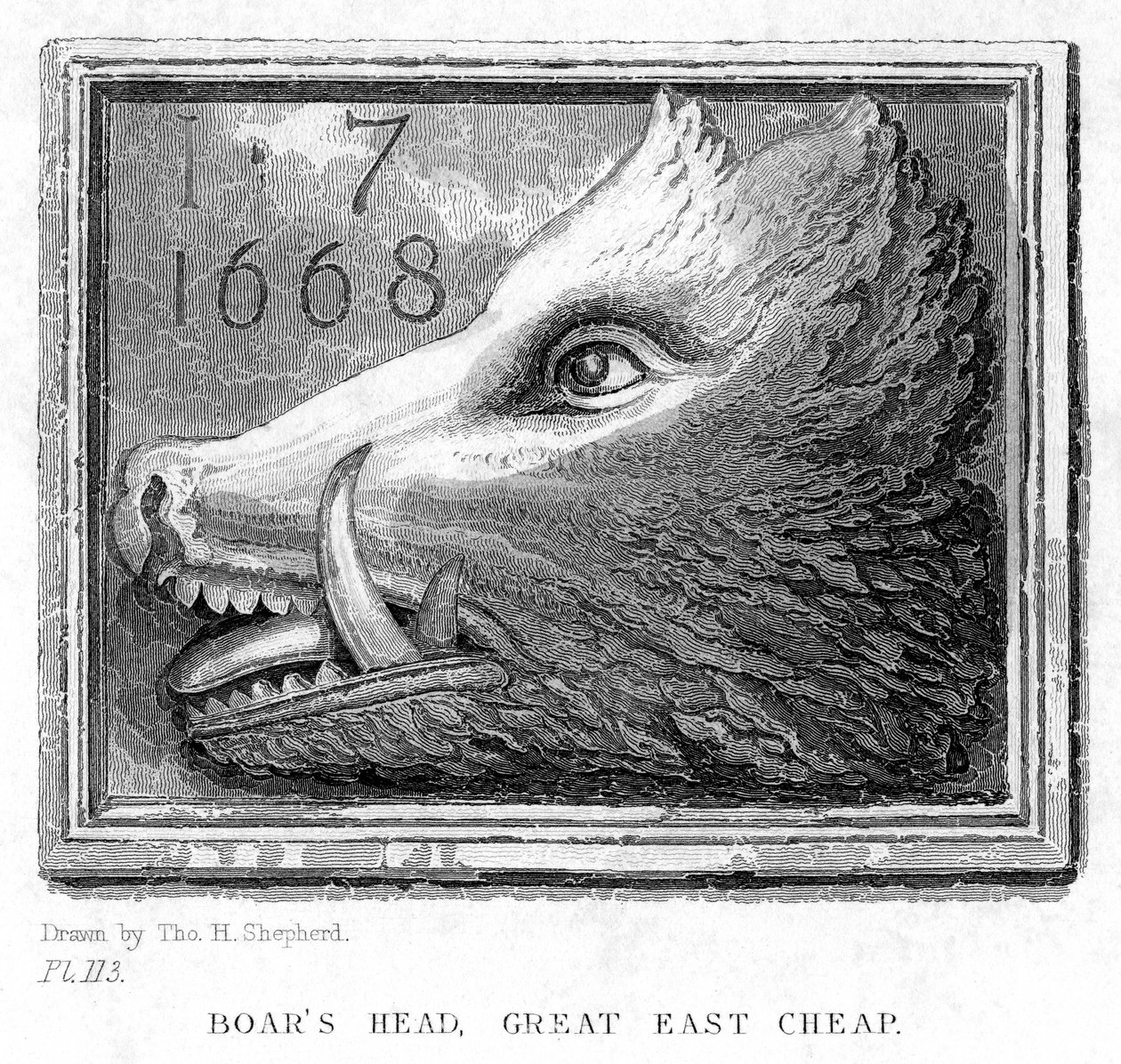Wirtshausschild vom Boars Head Tavern, Eastcheap, London, 19. Jahrhundert von J. Tingle