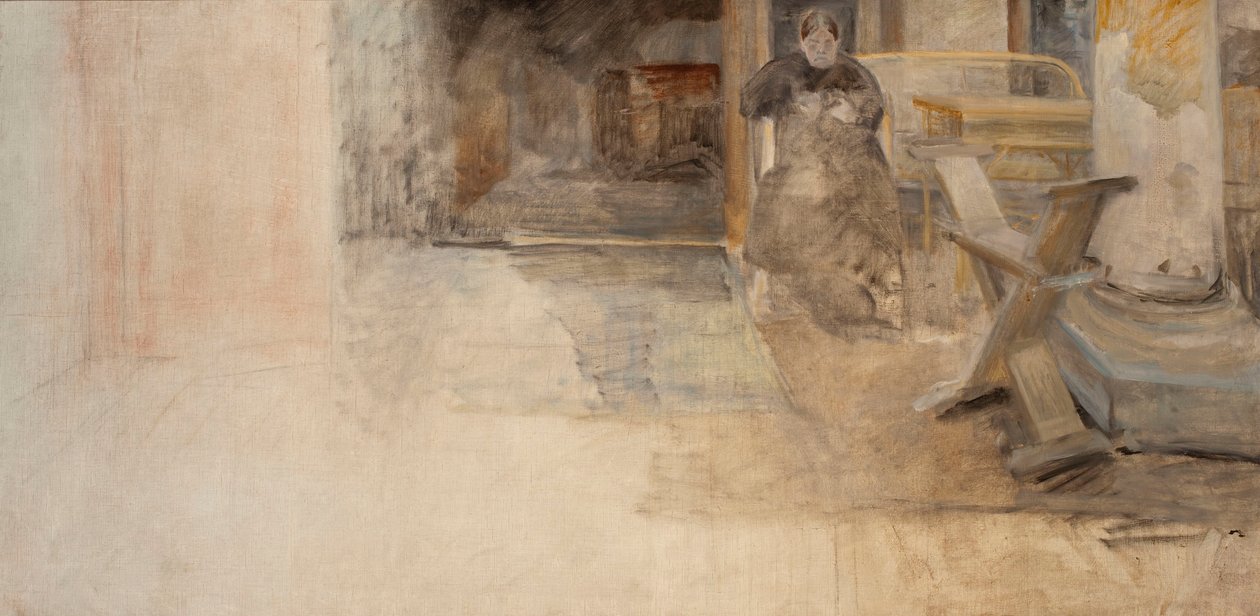 Innenraum mit der Schwester des Künstlers, Skizze von Jacek Malczewski