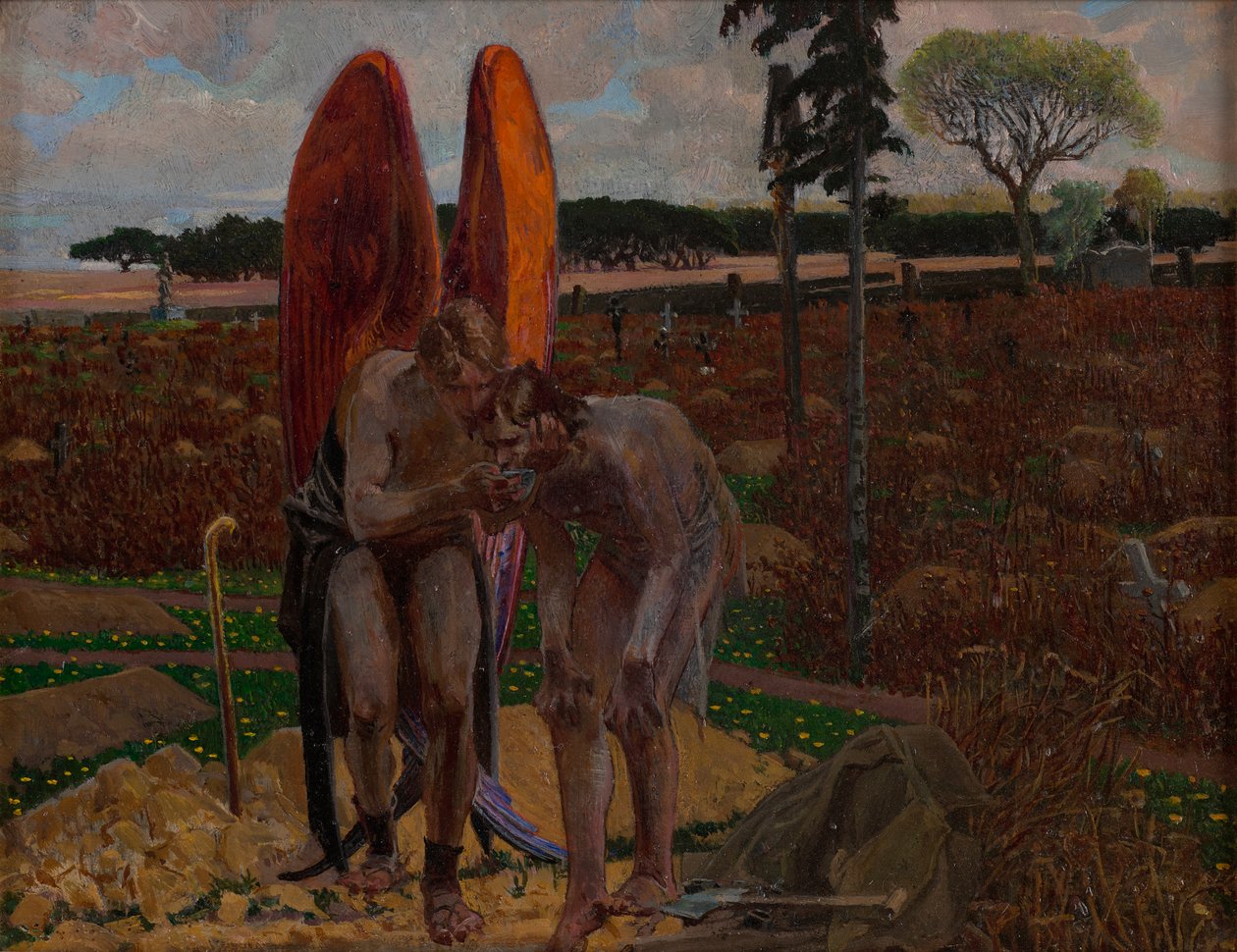 Hinter dem Engel (rechter Teil des Triptychons) von Jacek Malczewski