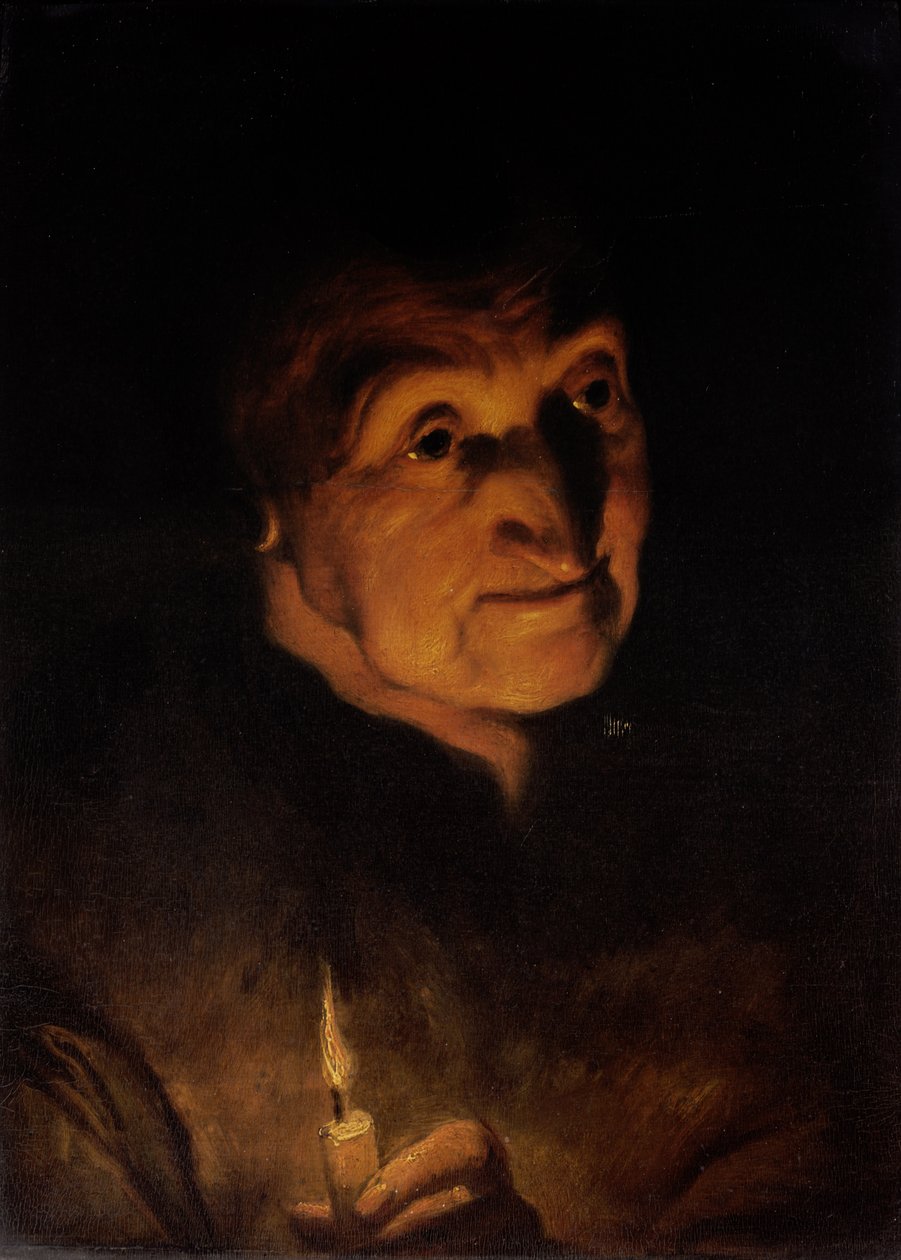 Studie einer alten Frau, die eine Kerze hält von Jacob Jordaens