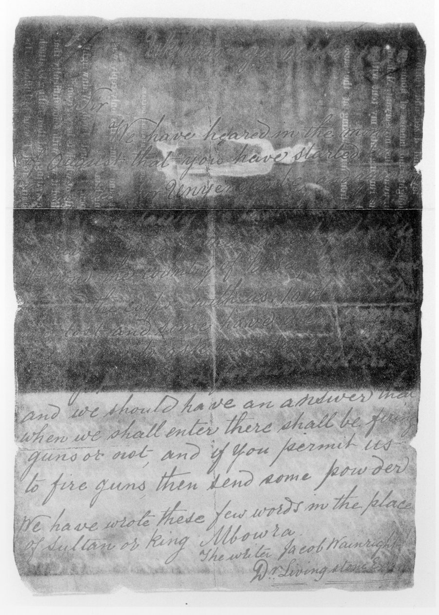 Brief an Cameron im Oktober 1873 über den Tod von David Livingstone (1813-73) aus Band 1 von Across Africa von Verney Lovett Cameron, veröffentlicht 1877 von Jacob Wainwright