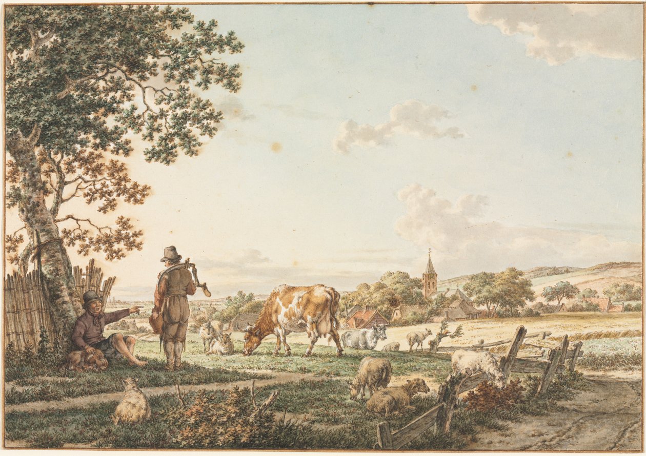 Pastorale Landschaft mit Dorf, 1799 von Jacob Cats