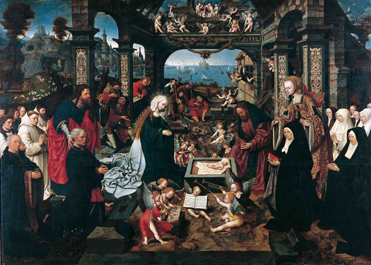 Die Anbetung des Christkindes mit der Familie Boelen von Jacob Cornelisz van Oostsanen