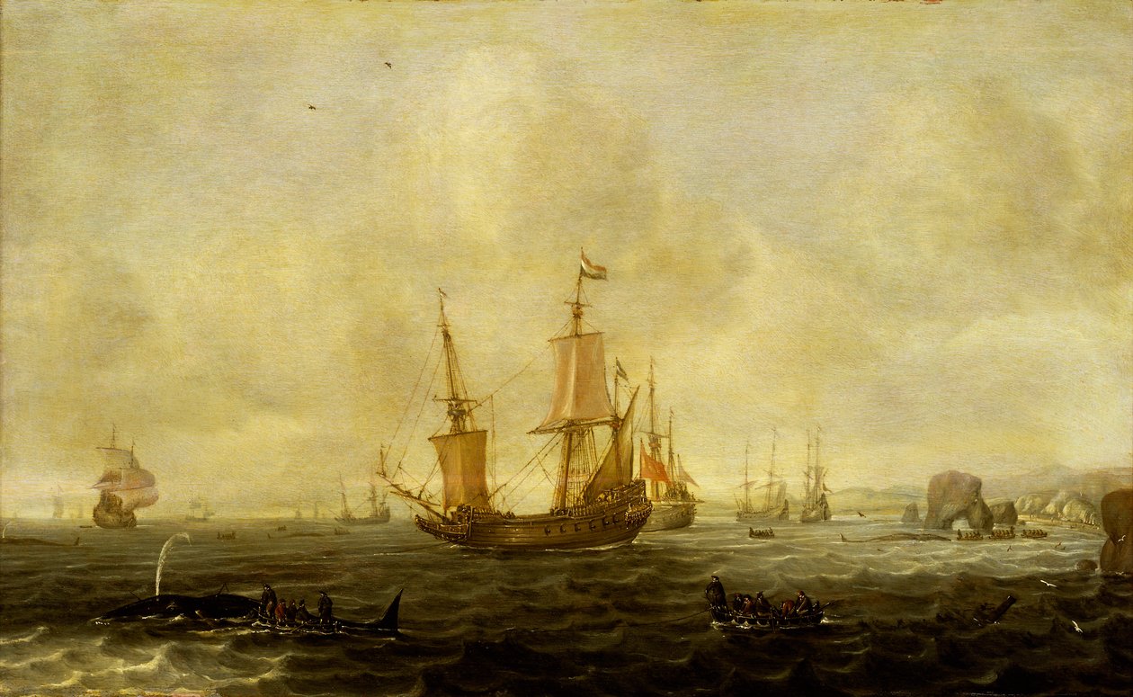 Eine niederländische Walfangflotte, Mitte des 17. Jahrhunderts von Jacob Feyt de Vries