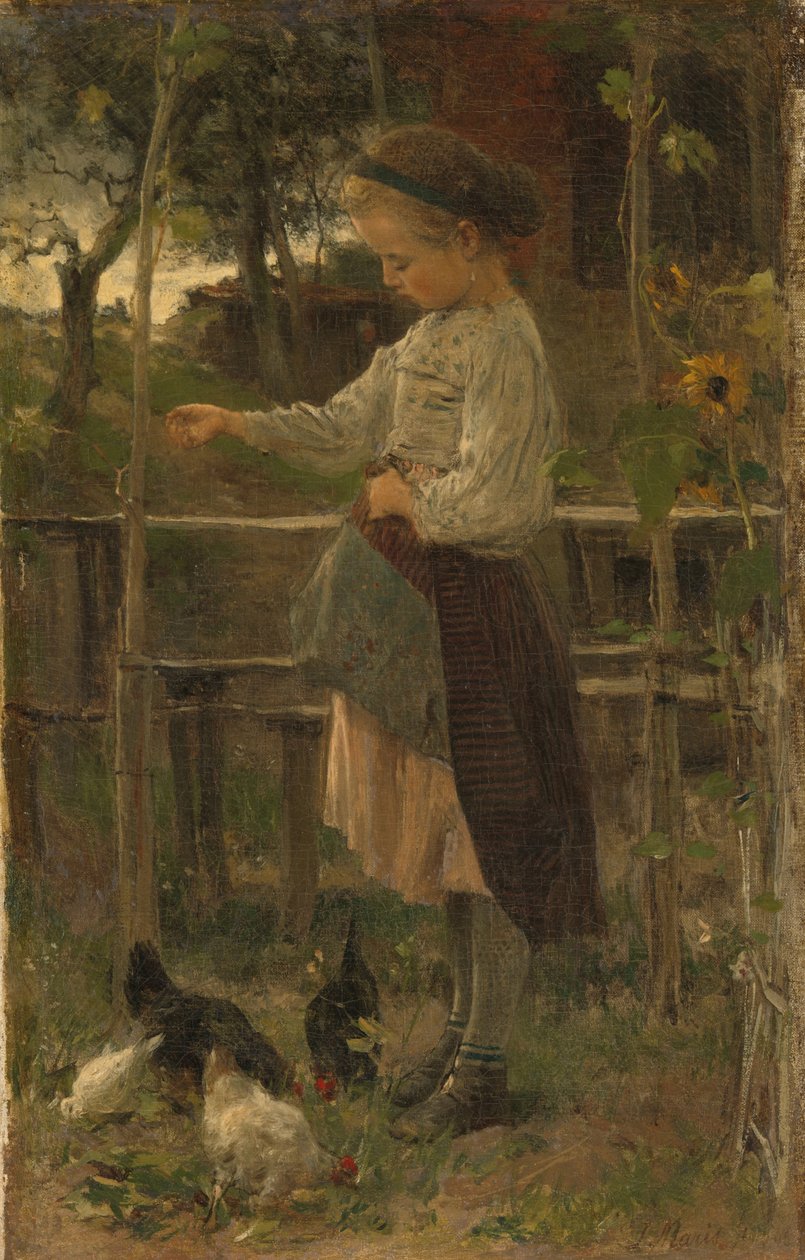 Hühner füttern von Jacob Henricus or Hendricus Maris
