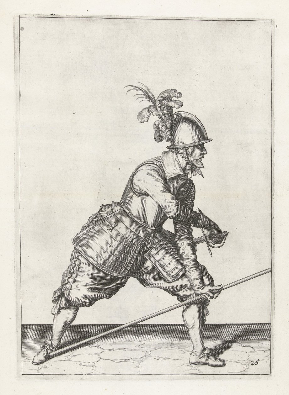 Soldat mit Lanze zieht sein Schwert, um 1600 von Jacob II de Gheyn