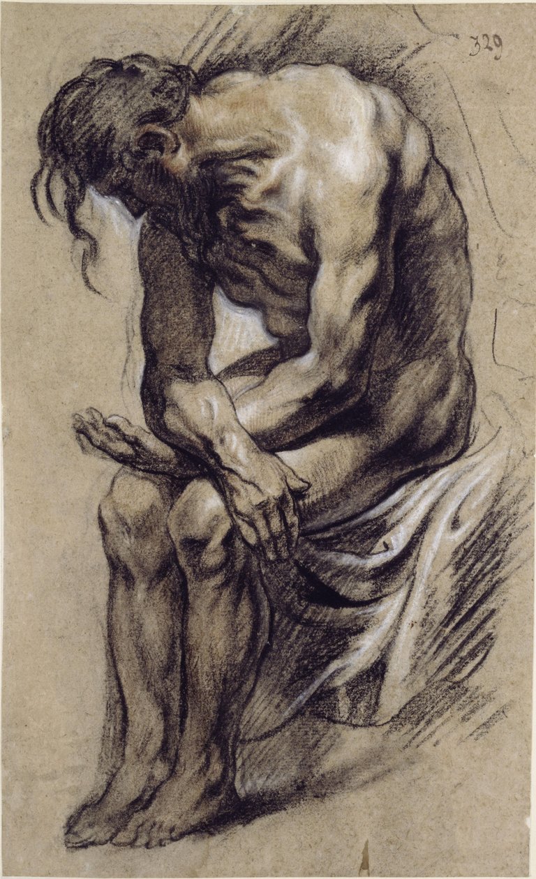 Sitzender nackter Mann, Studie zu einem Christus während der Dornenkrönung von Jacob Jordaens