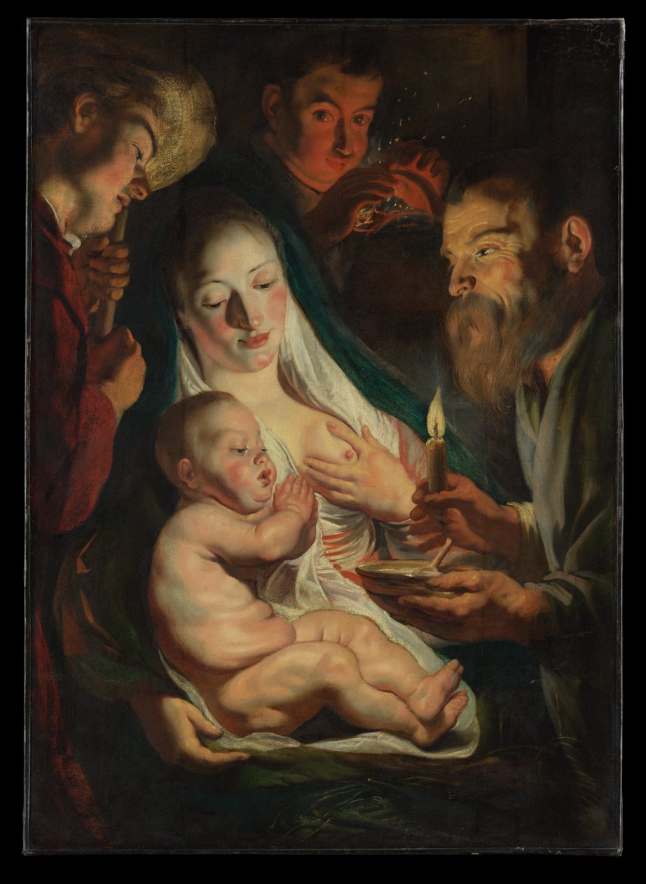 Die Heilige Familie mit Hirten von Jacob Jordaens