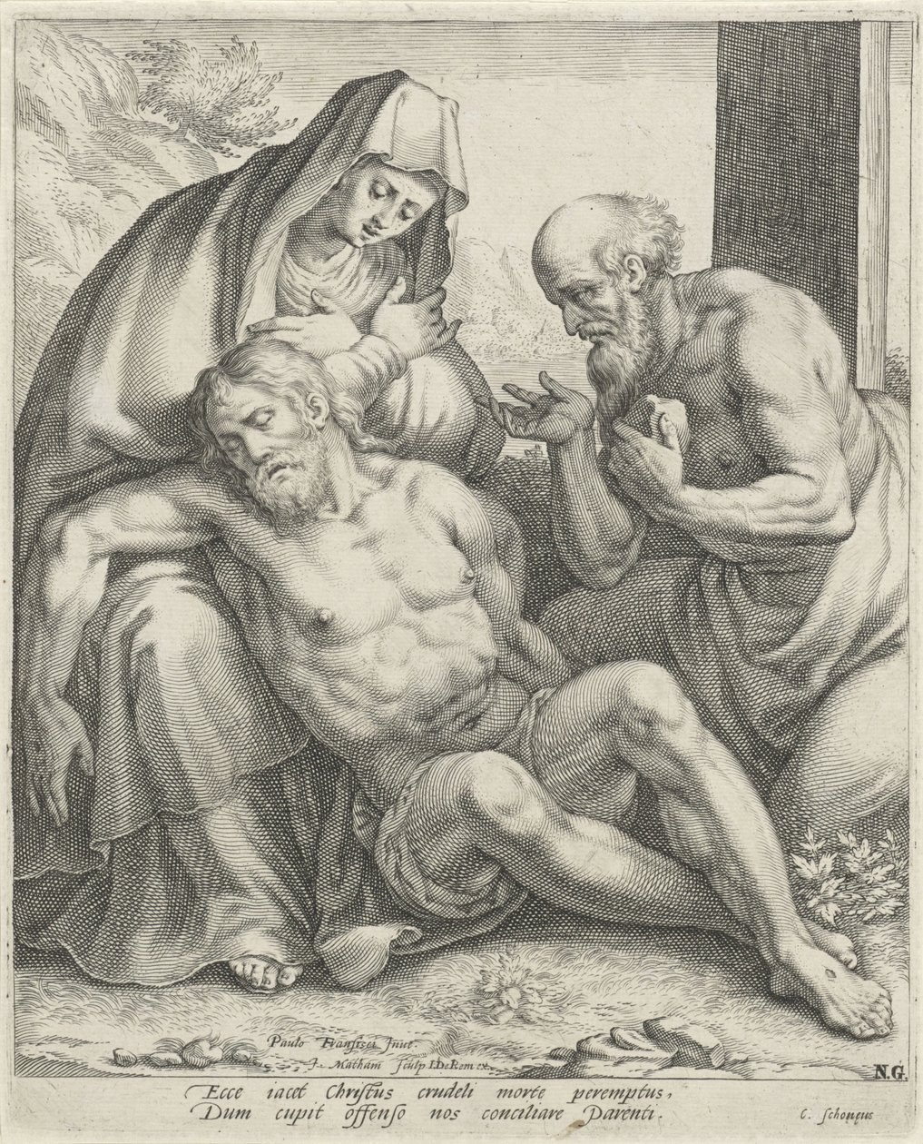 Beweinung Christi durch Maria und Hl. Hieronymus von Jacob Matham