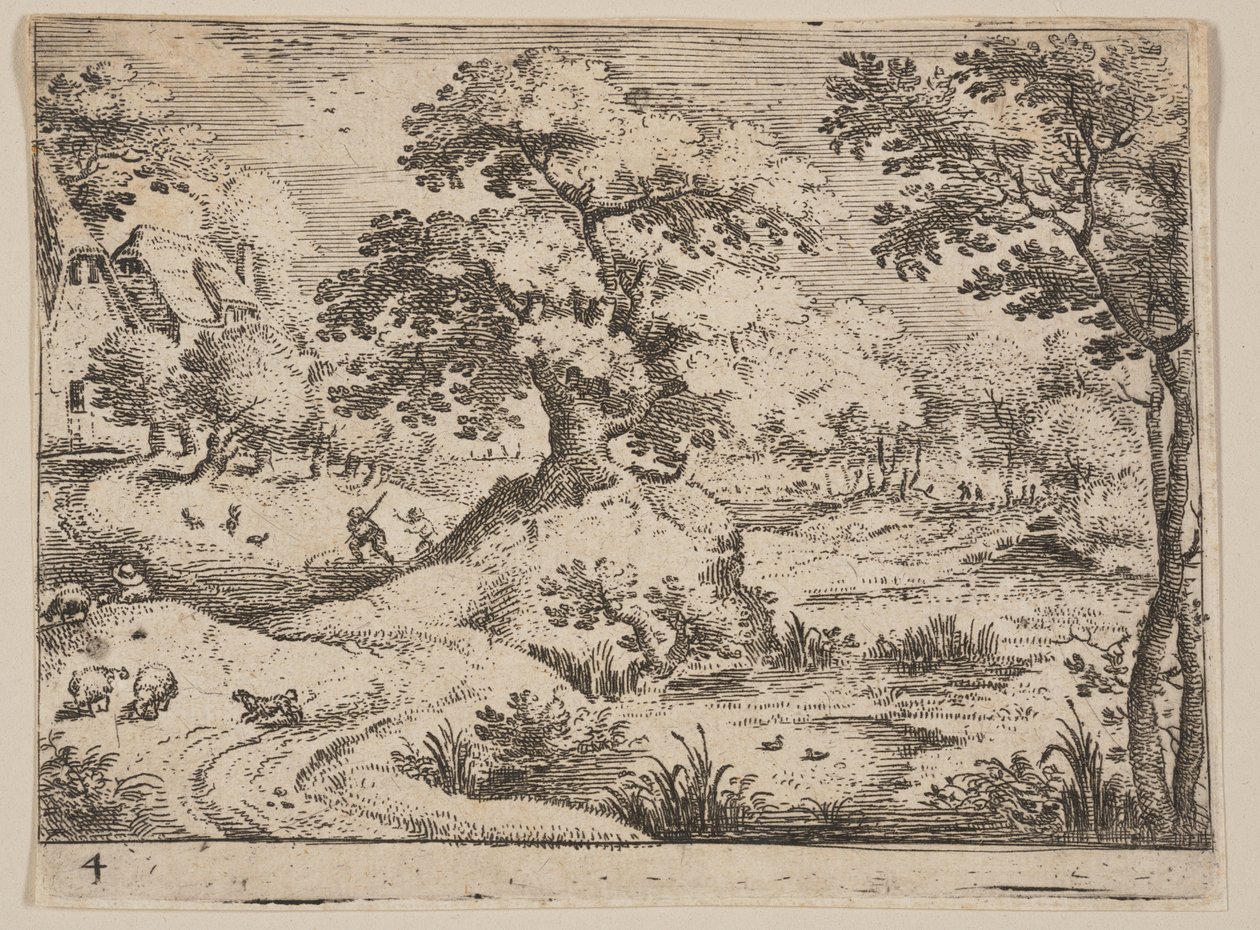Pfad an einem Sumpf: Schäferhund und Schafe, aus Landschaften von Jacob Savery I